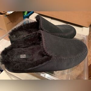 Fitflop Chrissie Haus Charcoal Suede Shearling Comfort Slippers